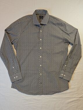 Joop! Men’s Navy, White & Brown Patterned Long Sleeve Button Down Casual Shirt